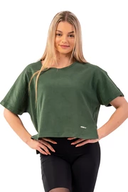 Ženska majica Nebbia Organic Cotton Loose Fit “The Minimalist” Crop Top 417 dark green